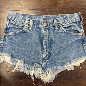 Vintage 80s Wrangler Blue Frayed Jean Shorts